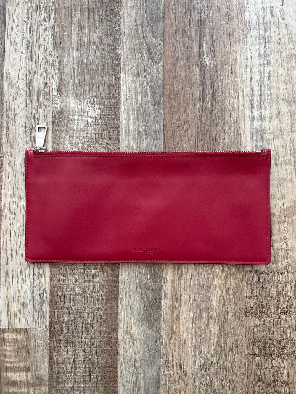 Coach Red Leather Slim Top Zip Wallet Clutch Accessory Pouch